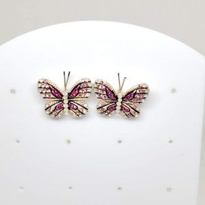 Small Pink Rhinestone Butterfly Earrings
